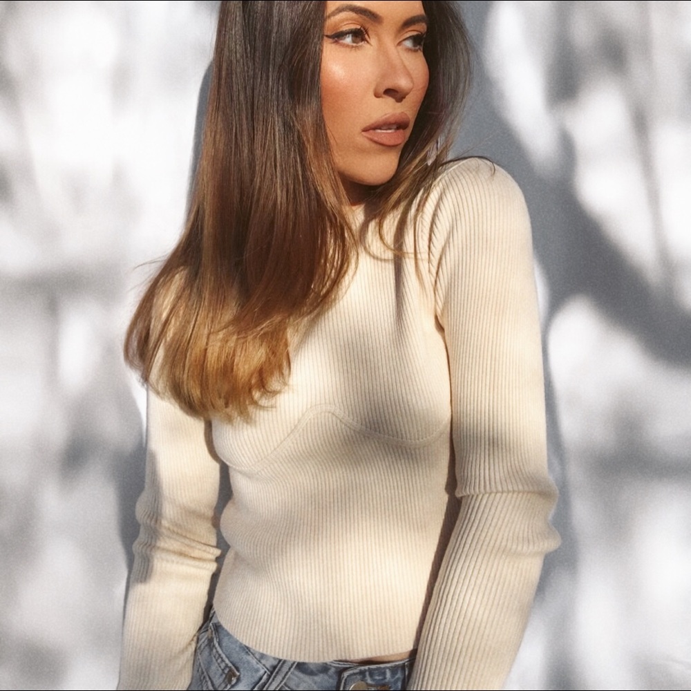 Charcoal Clothing Ribbed knitted top in ivory